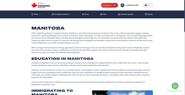 Security scan screenshot of https://www.canadaforme.com/province/manitoba
