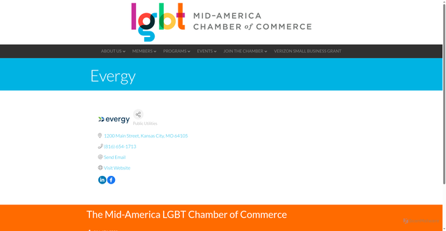Security scan screenshot of https://business.midamericalgbt.org/list/member/evergy-763