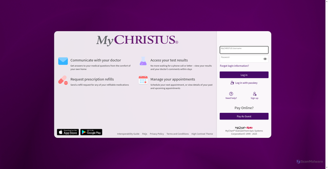 Security scan screenshot of https://mychart.christushealth.org/mychart/Authentication/Login
