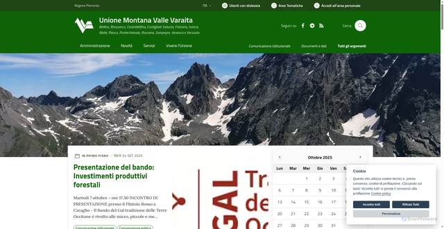 Security scan screenshot of https://www.unionevallevaraita.it/