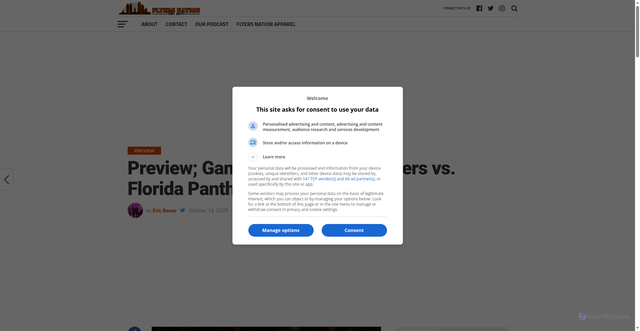 Security scan screenshot of https://www.flyersnation.com/preview-game-3-philadelphia-flyers-vs-florida-panthers/