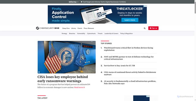 Security scan screenshot of https://link.cybersecuritydive.com