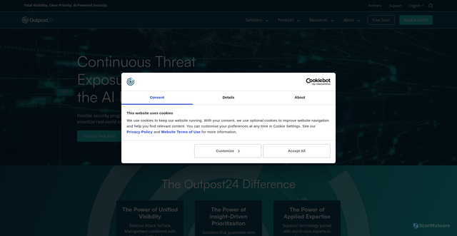 Security scan screenshot of https://outpost24.se