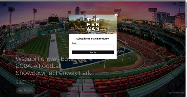 Security scan screenshot of https://thefenway.com/events/wasabi-fenway-bowl-2024-a-football-showdown-at-fenway-park/