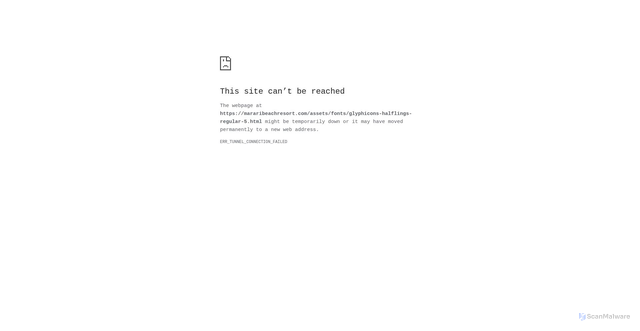 Security scan screenshot of https://mararibeachresort.com/assets/fonts/glyphicons-halflings-regular-5.html