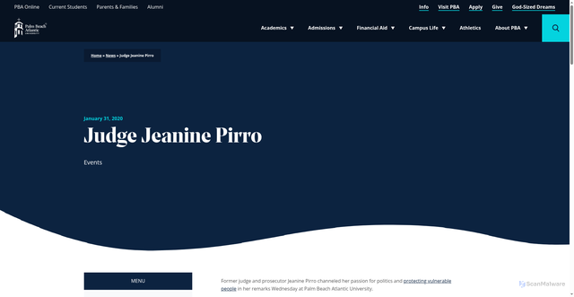 Security scan screenshot of https://www.pba.edu/events/judge-jeanine-pirro/