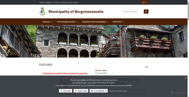 Security scan screenshot of https://comune.borgomezzavalle.vb.it/it-it/home