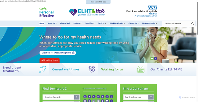 Security scan screenshot of http://www.elht.nhs.uk/