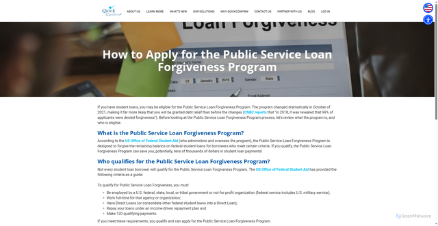Security scan screenshot of https://quickconfirm.com/How-to-Apply-for-the-Public-Service-Loan-Forgiveness-Program.cfm