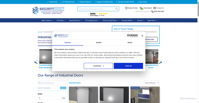 Security scan screenshot of https://securitydirectuk.com/industrial-doors/