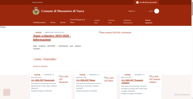 Security scan screenshot of https://www.comune.monasterodivasco.cn.it/