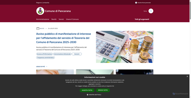 Security scan screenshot of https://www.comune.pancarana.pv.it/it