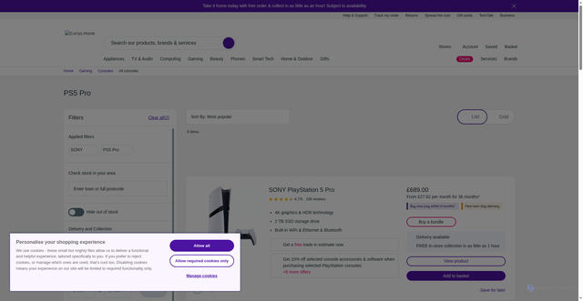 Security scan screenshot of https://www.currys.co.uk/gaming/consoles/consoles/sony/ps5-pro