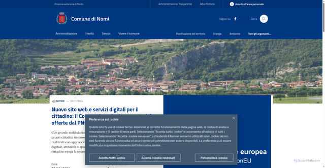 Security scan screenshot of https://www.comune.nomi.tn.it