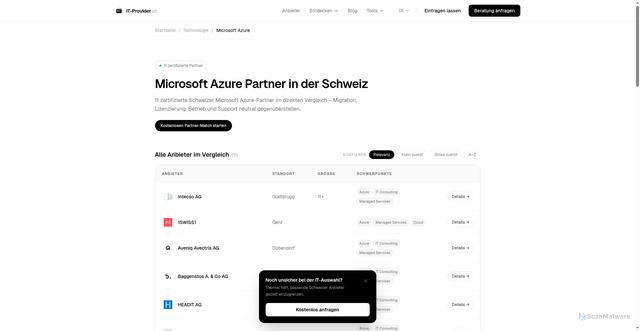 Security scan screenshot of https://it-provider.pages.dev/technologie/azure
