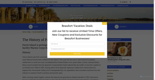 Security scan screenshot of https://www.beaufort.com/the-history-of-parris-island/