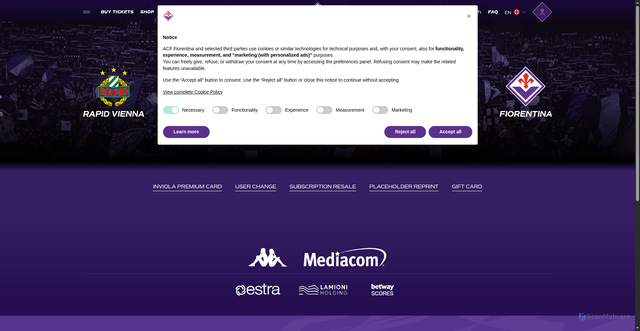 Security scan screenshot of https://www.acffiorentina.com/en/ticketing/782f22b3-0778-4eaa-ae56-c7ad4e04a2c9