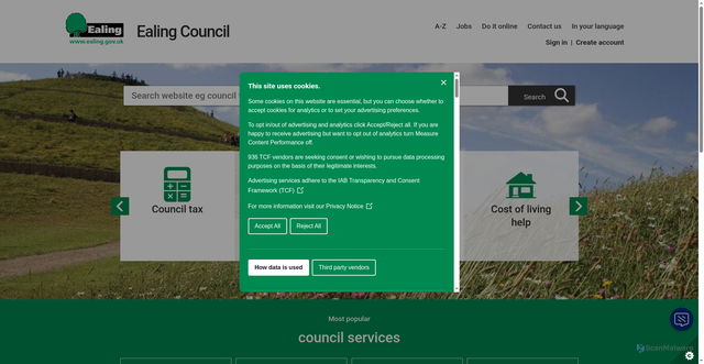Security scan screenshot of https://www.ealing.gov.uk/site/