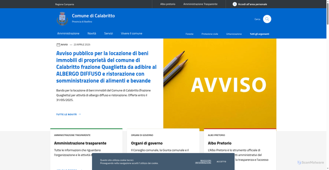 Security scan screenshot of https://www.comune.calabritto.av.it/