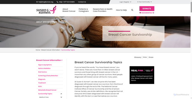 Security scan screenshot of https://www.komen.org/breast-cancer/survivorship/
