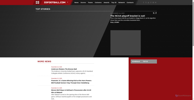Security scan screenshot of https://www.d3football.tv/