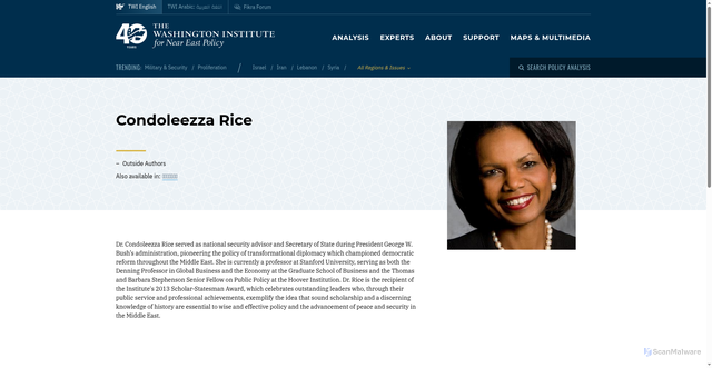 Security scan screenshot of https://www.washingtoninstitute.org/experts/condoleezza-rice