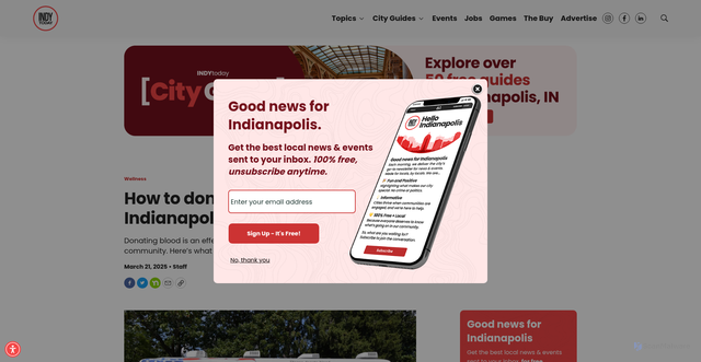 Security scan screenshot of https://indytoday.6amcity.com/wellness/how-to-donate-blood-in-indianapolis