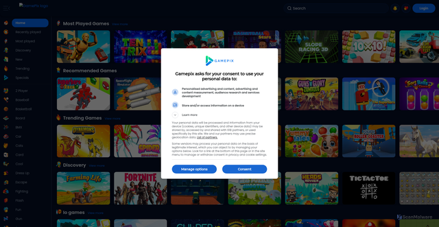 Security scan screenshot of https://gamepix.com