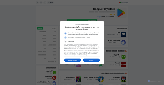 Security scan screenshot of https://divxland.org