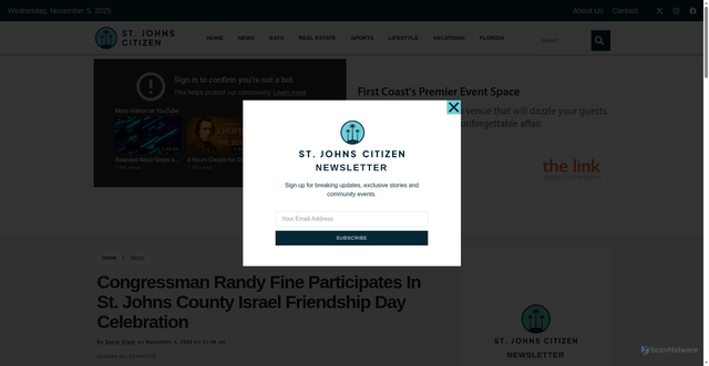 Security scan screenshot of https://sjcitizen.com/congressman-randy-fine-leads-st-johns-county-israel-friendship-day-celebration/