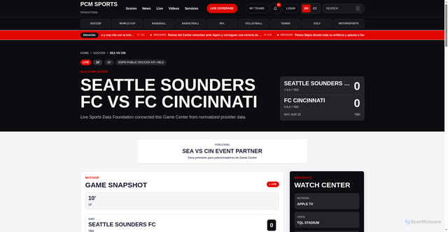 Security scan screenshot of clerk.pcmsports.net