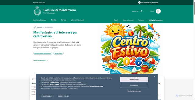 Security scan screenshot of https://www.comune.montemurro.pz.it