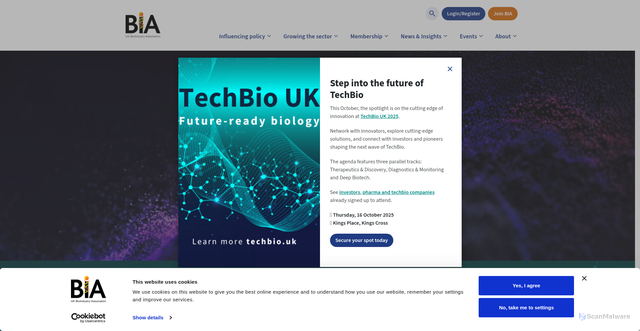 Security scan screenshot of https://www.bioindustry.org/