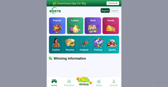 Security scan screenshot of https://www.bg678lottery7.com/