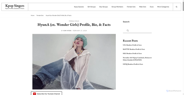 Security scan screenshot of https://kpopsingers.com/hyuna-profile-bio-facts/