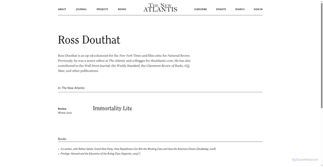 Security scan screenshot of https://www.thenewatlantis.com/authors/ross-douthat