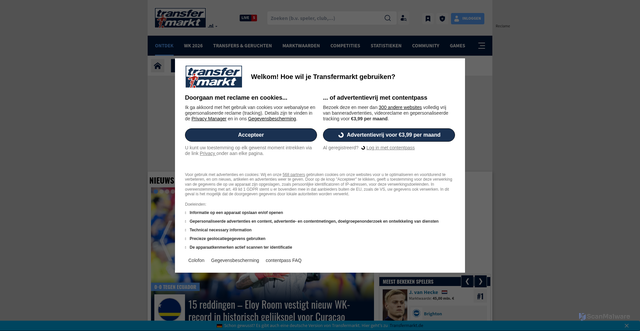 Security scan screenshot of https://www.transfermarkt.nl