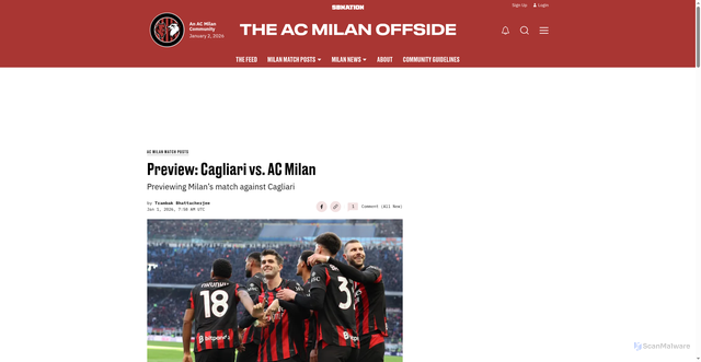 Security scan screenshot of https://acmilan.theoffside.com/ac-milan-news-match-preview-game-review/27756/preview-cagliari-vs-ac-milan