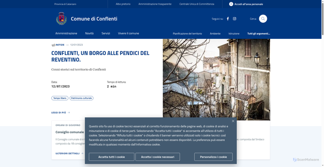 Security scan screenshot of https://www.comune.conflenti.cz.it/