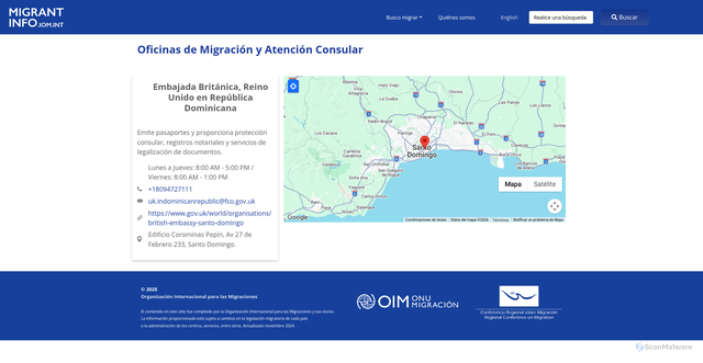 Security scan screenshot of https://migrantinfo.iom.int/es/node/870