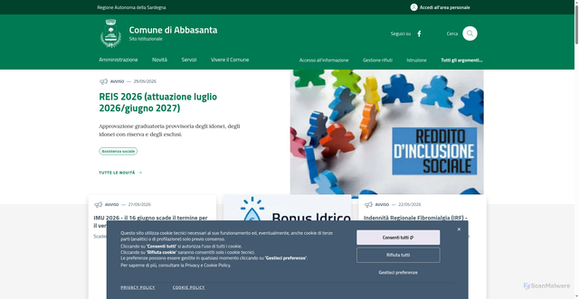 Security scan screenshot of https://www.comune.abbasanta.or.it