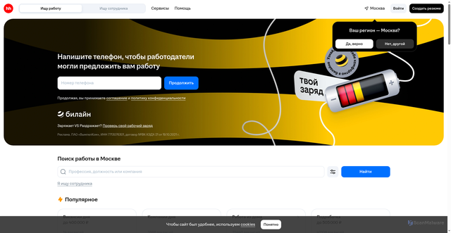 Security scan screenshot of https://hh.ru