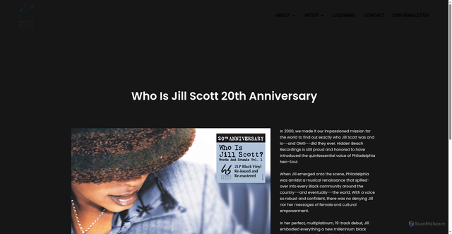 Security scan screenshot of https://hiddenbeach.com/portfolio_page/jill-scott/