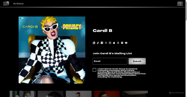 Security scan screenshot of https://www.atlanticrecords.com/artists/cardi-b