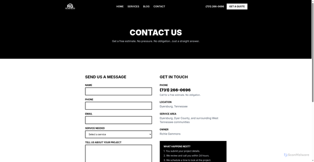 Security scan screenshot of https://rg-construction-site.pages.dev/contact