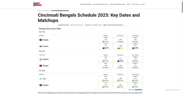 Security scan screenshot of https://www.betohio.com/nfl/cincinnati-bengals/schedule