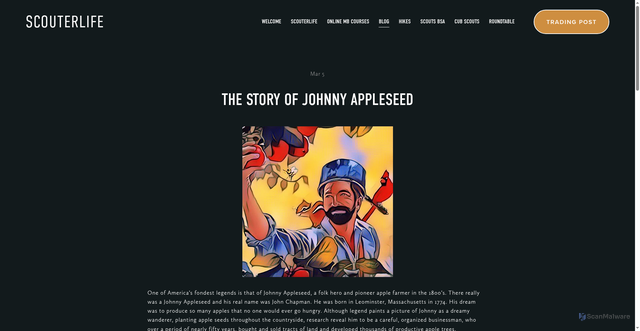 Security scan screenshot of https://www.scouterlife.com/blog/2019/3/5/the-story-of-johnny-appleseed