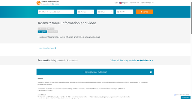 Security scan screenshot of https://www.spain-holiday.com/Adamuz