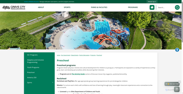 Security scan screenshot of https://www.grovecityohio.gov/326/Preschool