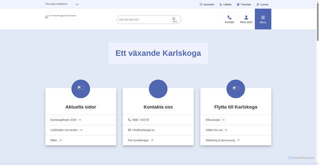 Security scan screenshot of http://www.karlskoga.se